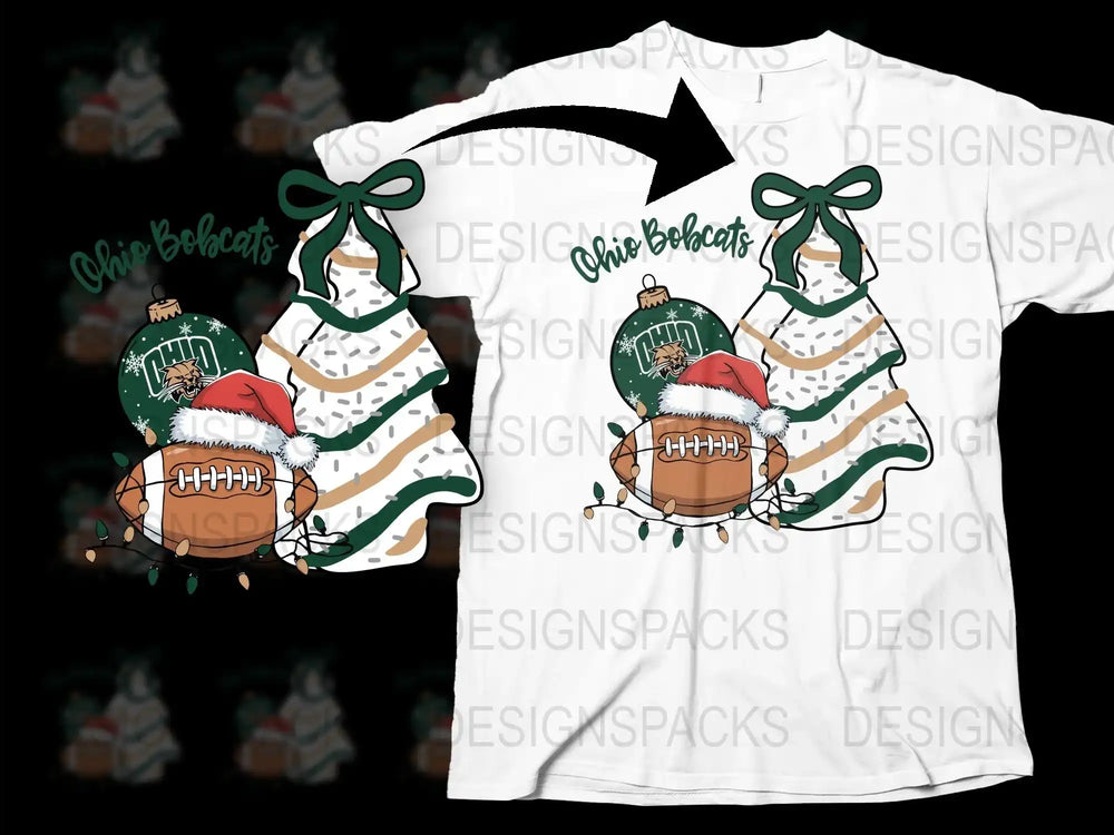Ohio Bobcats Christmas T-Shirt, Festive Holiday Graphic Tee, Santa Hat Football Design, Casual Winter Apparel