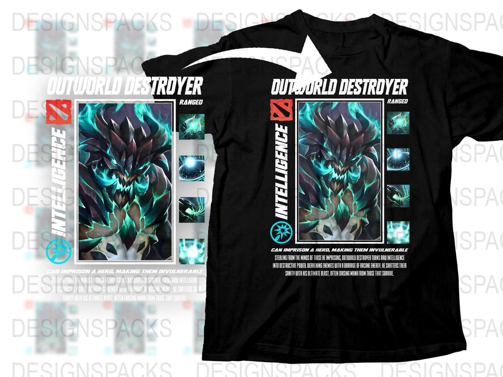 Outworld Destroyer Dota 2 T-Shirt, Black Gaming Tee, Fantasy Hero Graphic, Unisex All Sizes Available