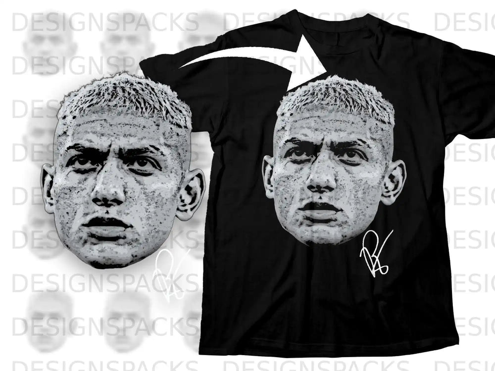 Monochrome Face Print Graphic T-Shirt with Signature