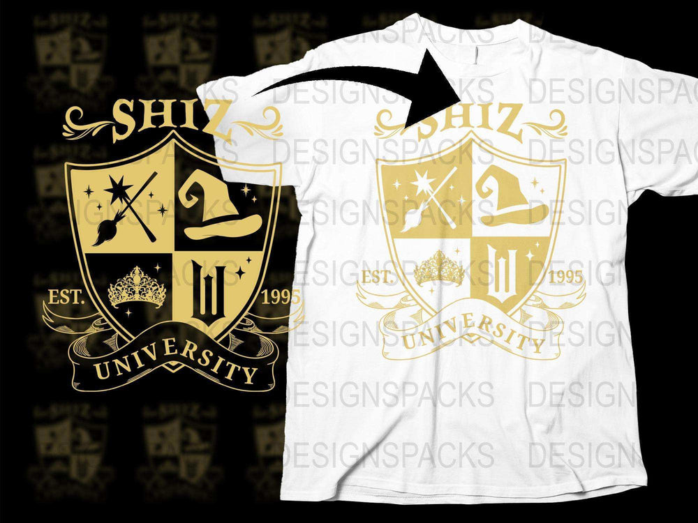 Vintage SHIZ University T-Shirt, Crest Logo, College Style, Casual White Tee, 1995, Unisex Graphic Shirt
