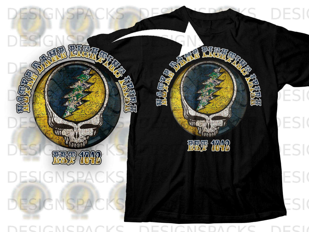 Retro Grateful Dead Lightning Skull Black T-shirt