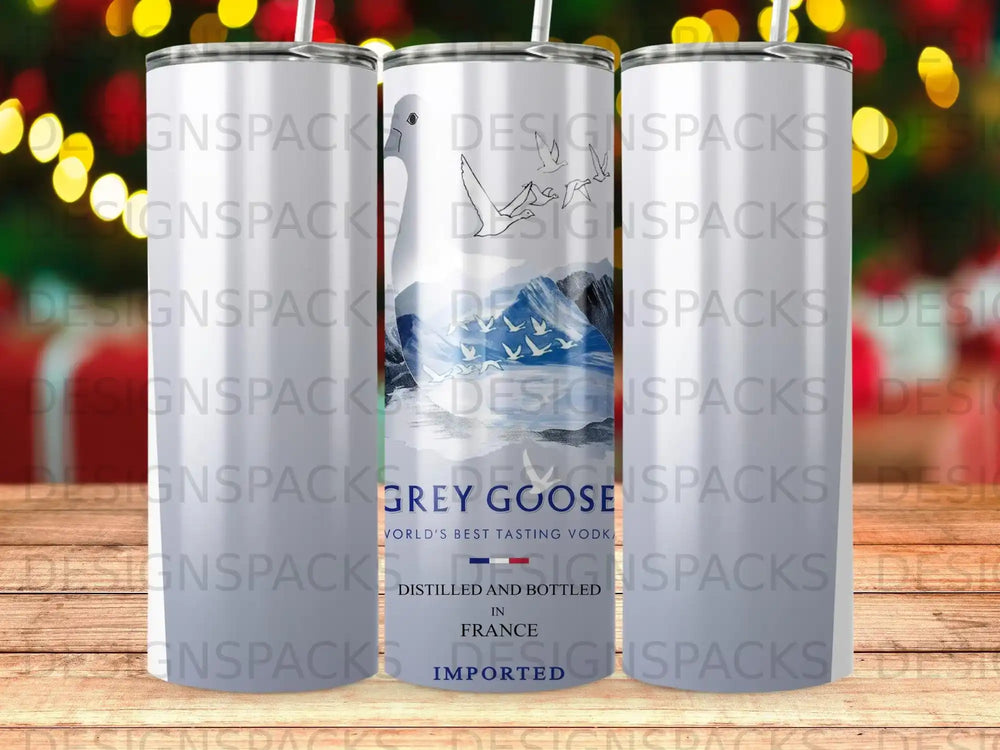 Grey Goose vodka tumbler with a goose design and text "Grey Goose" and "France".