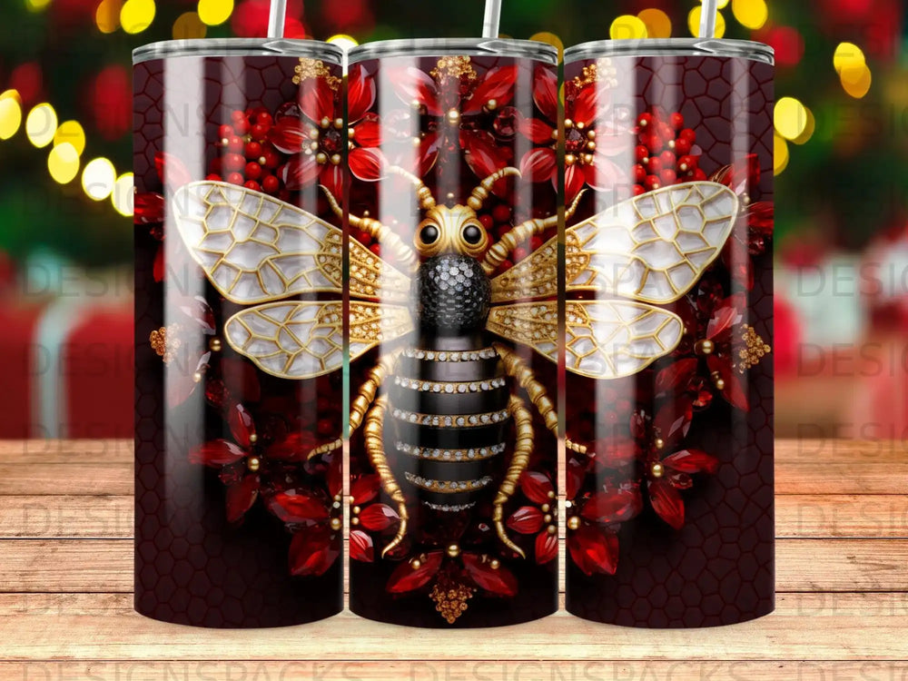 Bee and flower design on a dark background tumbler.