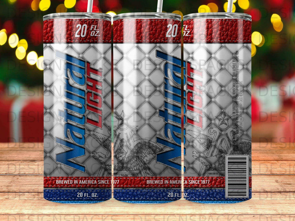 Coors Light can design with red and white stripes, on a tumbler.