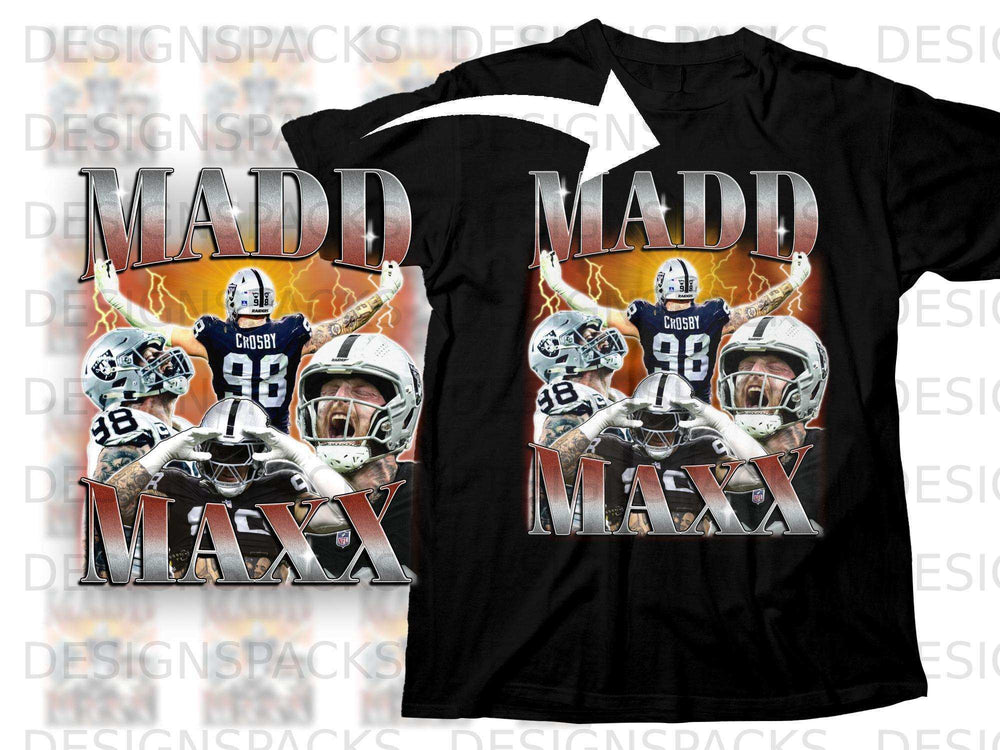 Black t-shirt featuring Raiders player Crosby with "Madd Maxx" text.