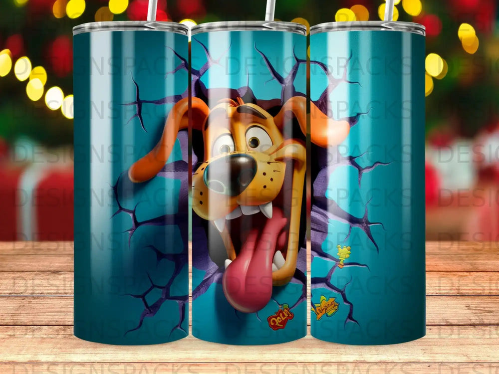Scooby-Doo character with mouth open, emerging from cracked blue background.