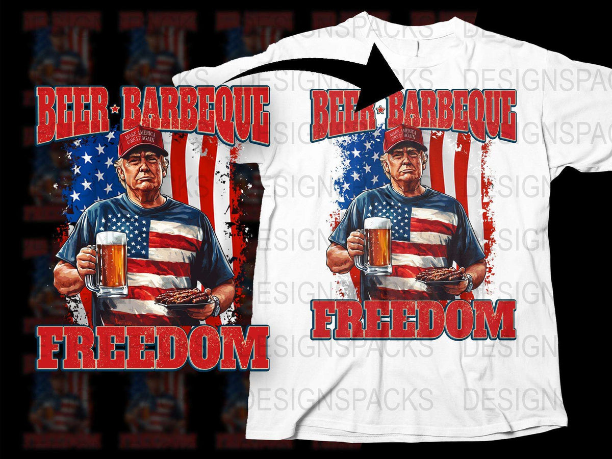 Patriotic BBQ T-Shirt, American Flag Beer and Barbeque, Freedom Summer Tee, Veteran Independence Day Top