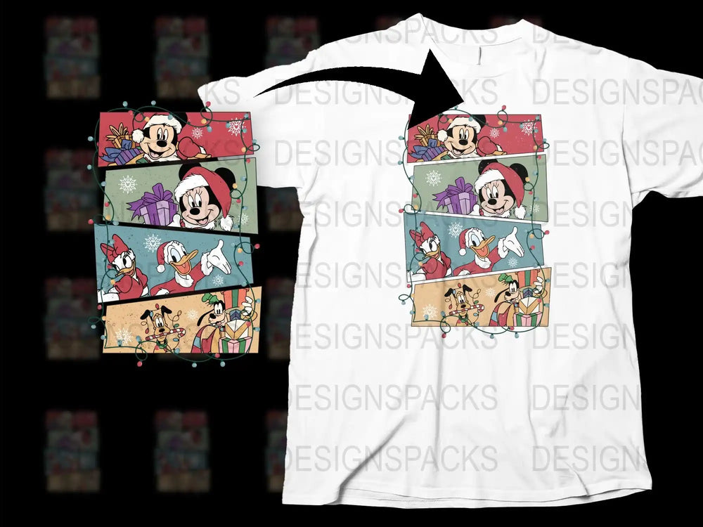 Disney Christmas T-Shirt, Holiday Mickey and Friends Cartoon Graphic Tee, Family Matching Festive Shirts, Colorful Winter Apparel