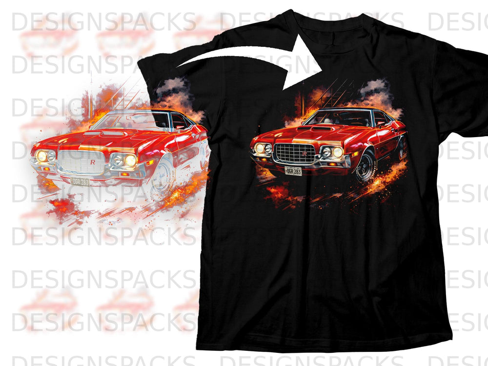 Black t-shirt featuring a vintage red car with flames and "OGR 283" license plate.