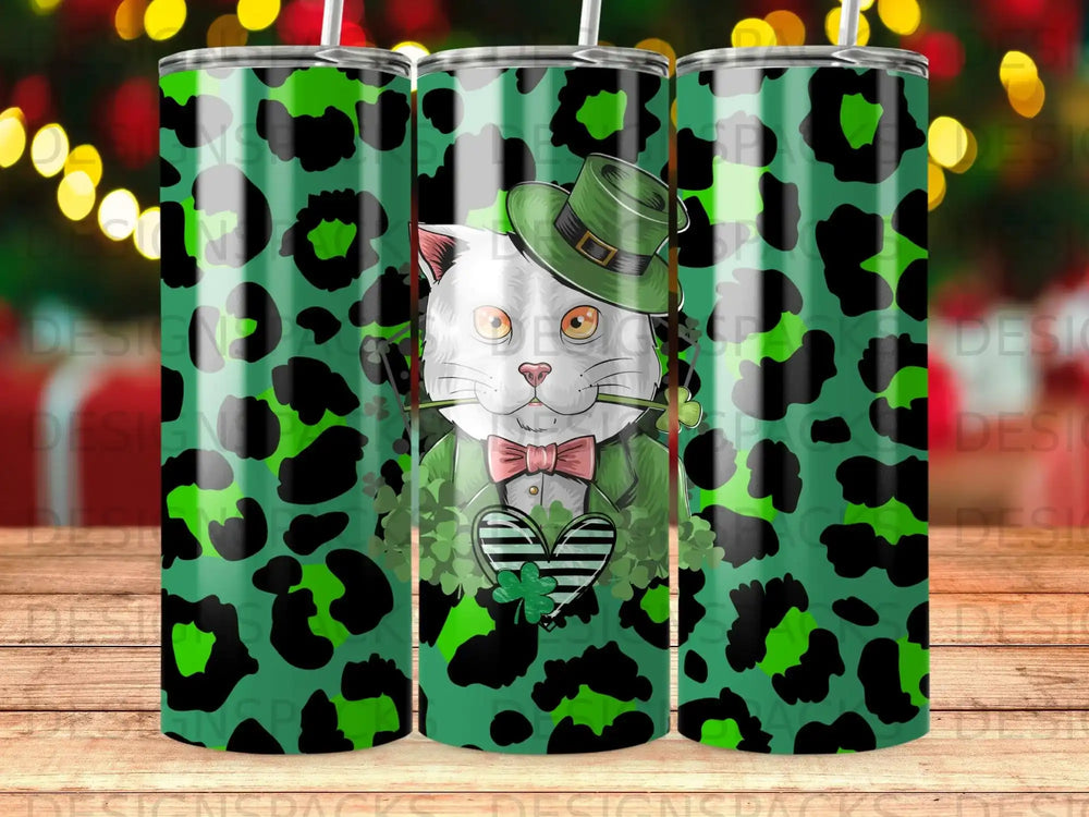 St Patricks Day Leopard Print Cat Leprechaun Tumbler product type