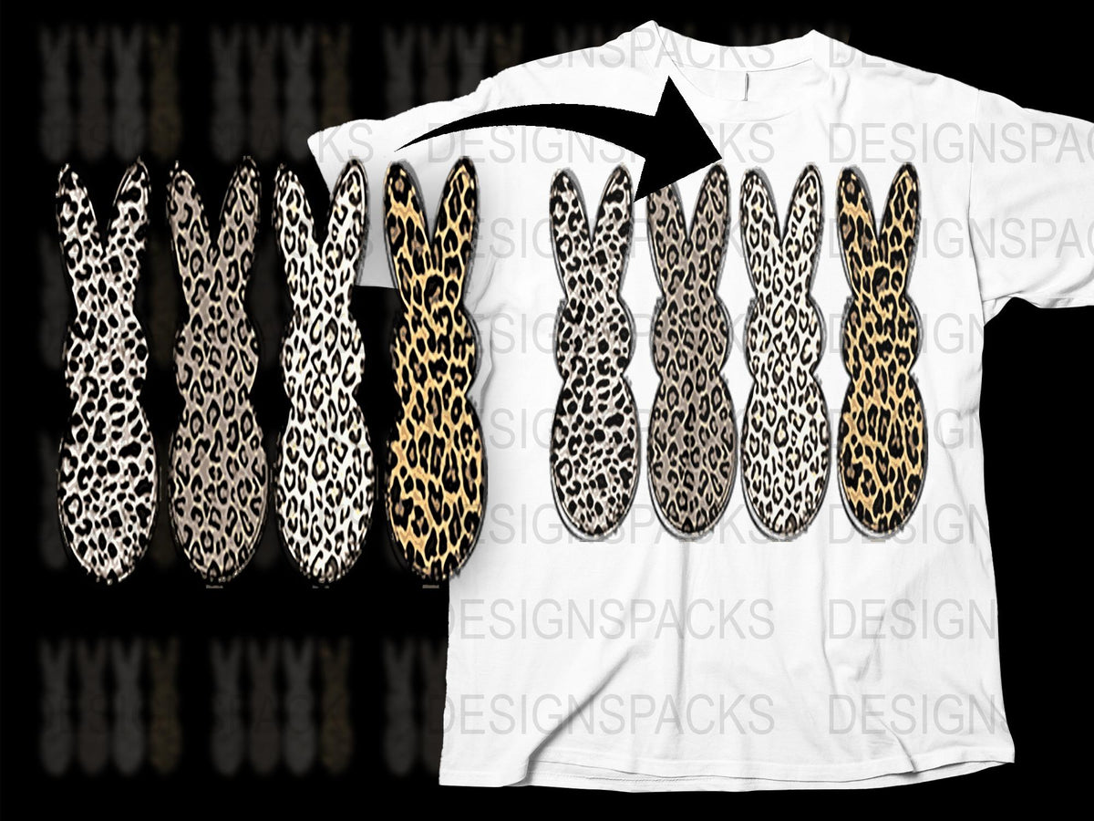 Leopard Print Bunny Ears T-Shirt, Cute Rabbit Graphic Tee, Animal Print Casual Top for Spring and Easter