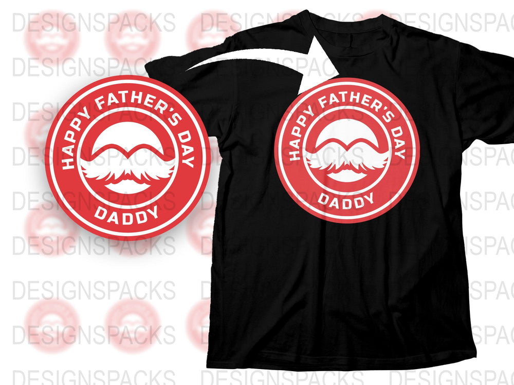Happy Father's Day Daddy T-Shirt, Mustache Design, Red and Black, Men's Graphic Tee, Gift for Dad, Father's Day Celebration Shirt
