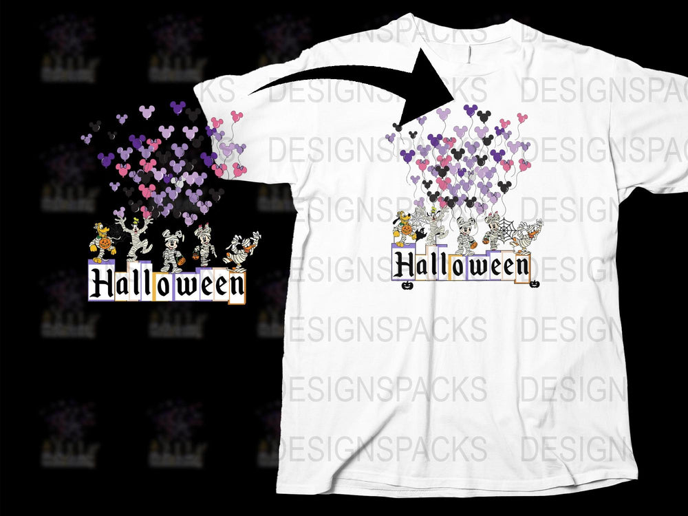 Halloween T-Shirt with Cats and Pumpkins, Funny Witch Cats Graphic Tee, Unisex Adult Halloween Costume Apparel