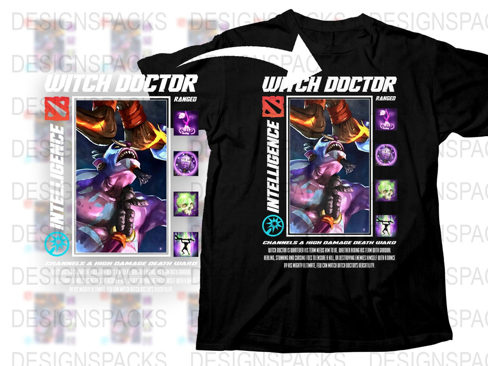 Witch Doctor Dota 2 T-Shirt, Gaming Tee, Ranger Role, Intelligence Hero, Unisex Black Shirt