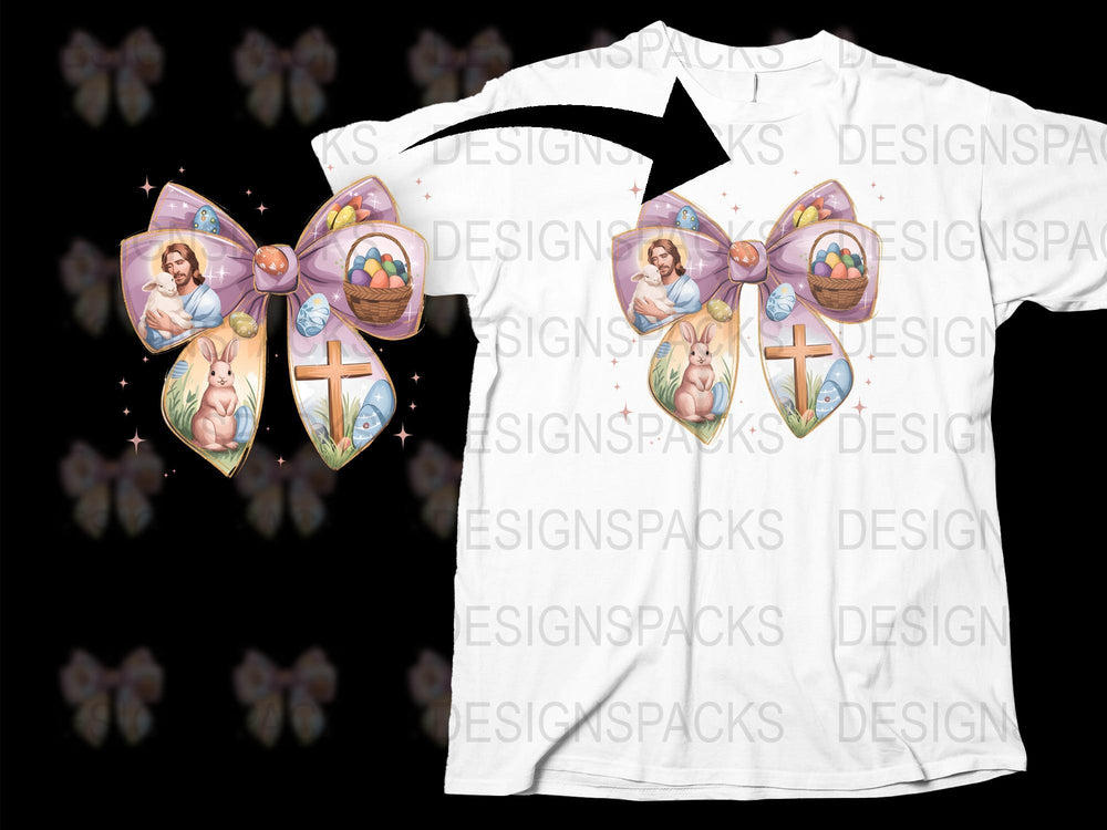 Easter Themed T-Shirt with Angelic Designs, Cross, and Easter Eggs Print