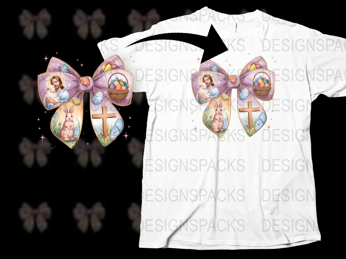Easter Themed T-Shirt with Angelic Designs, Cross, and Easter Eggs Print