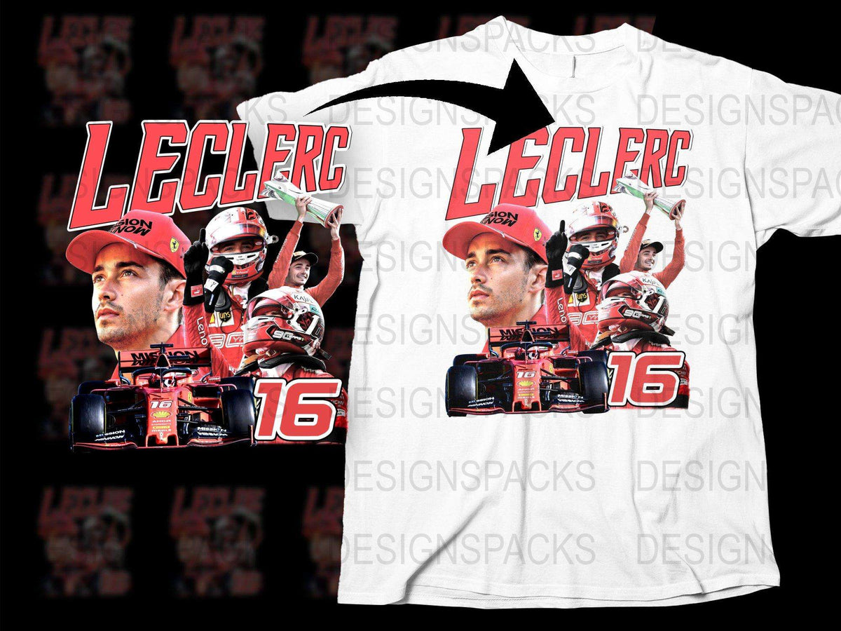 Charles Leclerc F1 Racing Graphic T-Shirt, Formula One Driver Merch, Motorsport Fan Gift, White Tee with Red Graphics