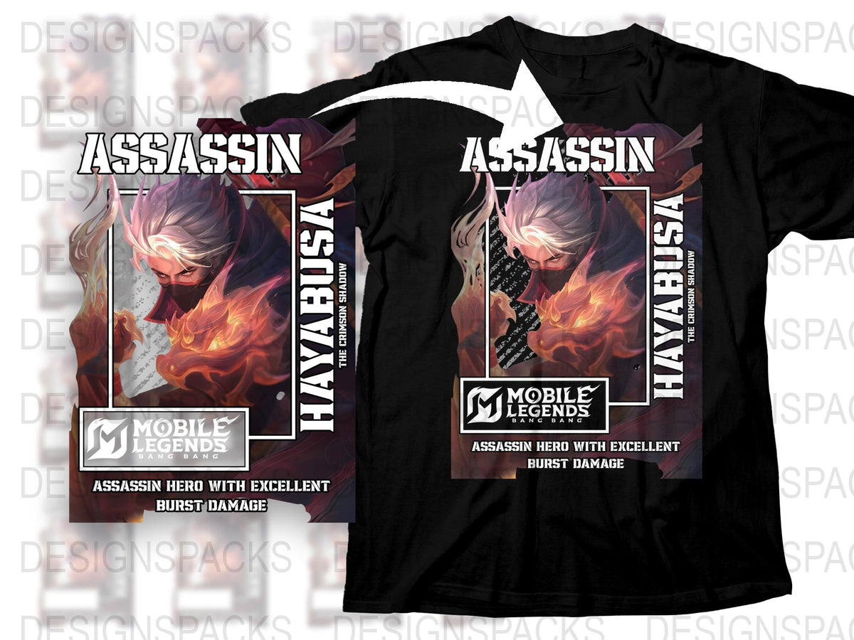 Mobile Legends Assassin Hero T-Shirt, Hayabusa Burst Damage Graphic Tee, Gaming Apparel for Teens and Adults
