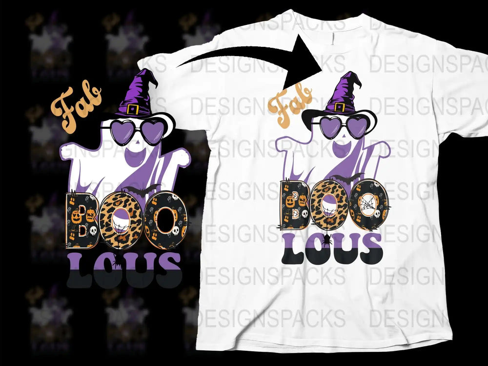Fabulous Halloween T-Shirt, Boo-Lous Ghost with Sunglasses, Purple Witch Hat, Unisex Fall Fashion Tee