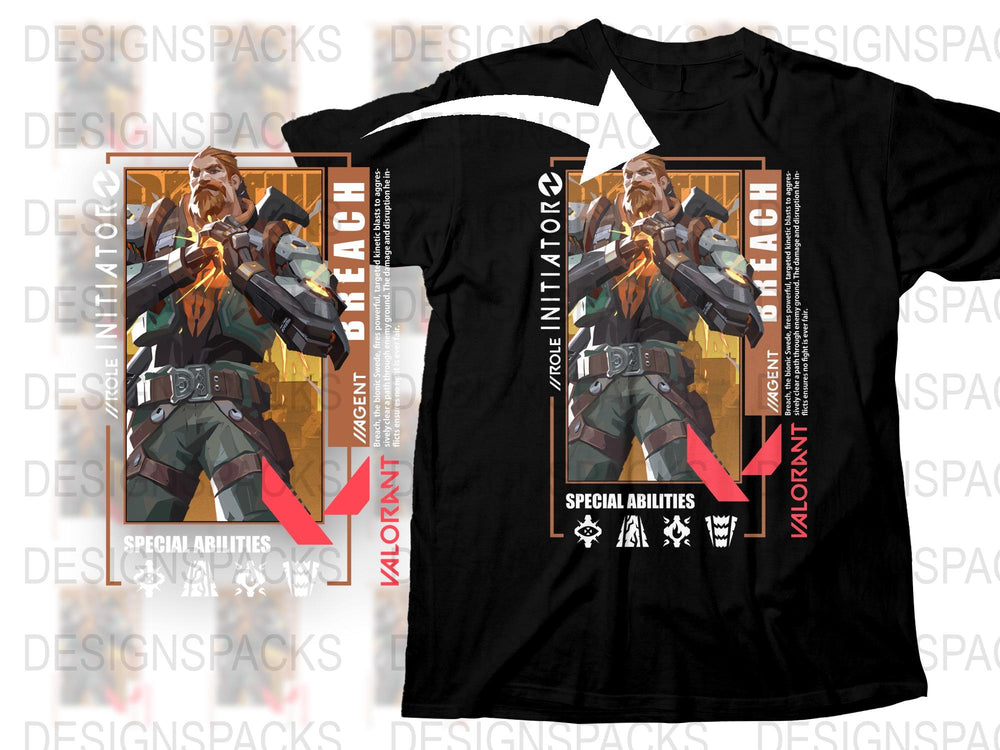 Valorant Agent Breach T-Shirt, Men's Graphic Tee, Gamer Apparel, Unique Character Design, Gift Idea