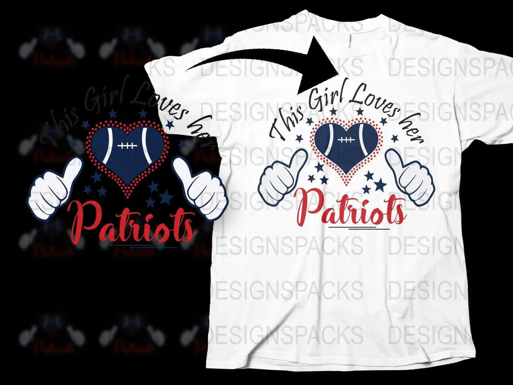Patriotic Football T-Shirt, 'This Girl Loves Her Patriots' Fan Tee, Red and Blue Sports Apparel