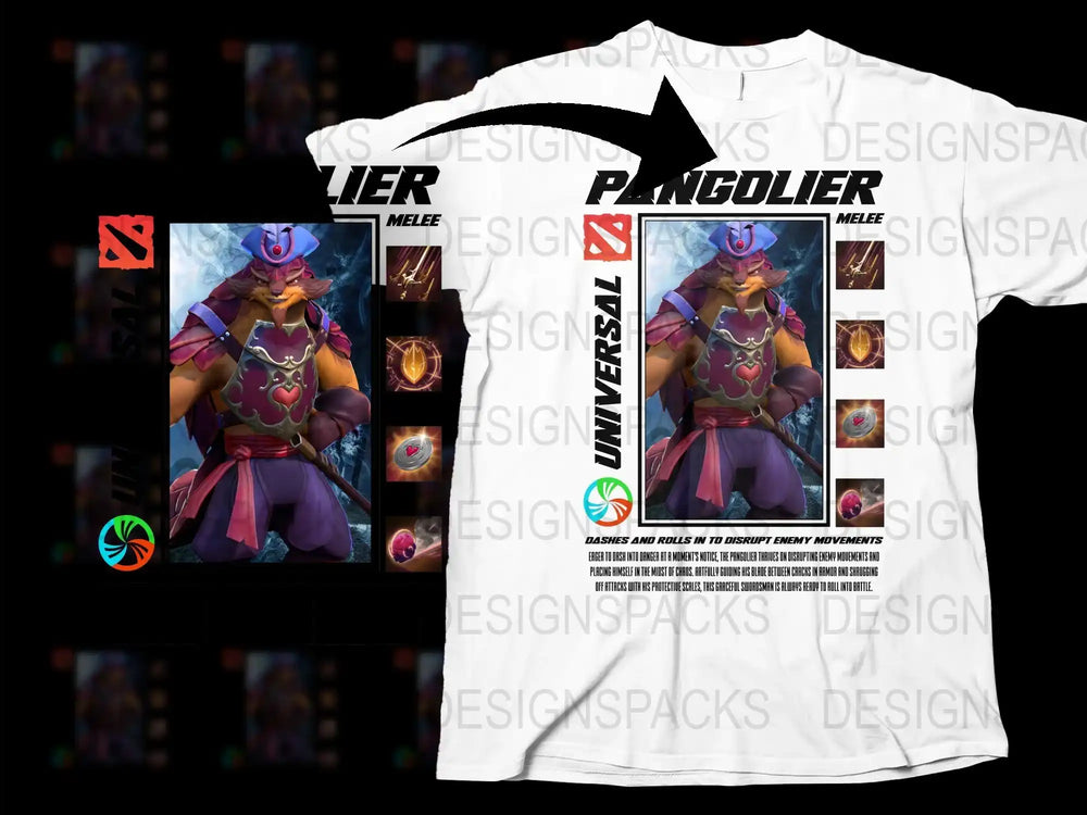 Dota 2 Pangolier Character Graphic T-Shirt, Video Game Inspired Apparel, Unisex Cotton Tee, Gaming Fan Merchandise