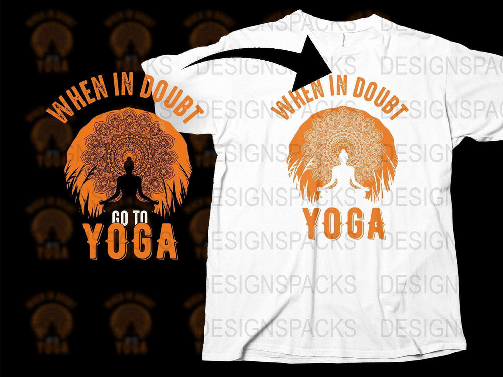 Yoga T-Shirt When In Doubt Go To Yoga Sun Mandala Graphic Tee Unisex Cotton Shirt