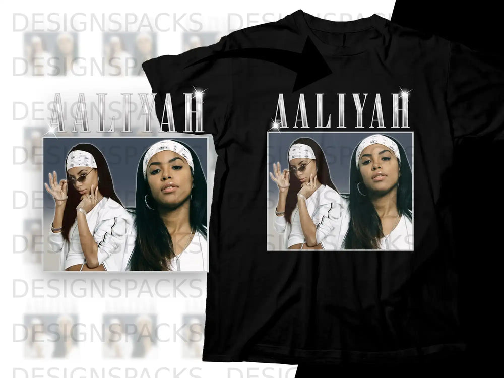 Aaliyah graphic tee with a portrait of the singer and her name.