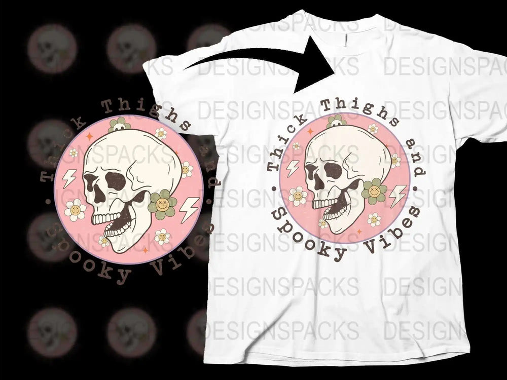 Spooky Vibes Skull T-Shirt, Floral Gothic Tee, Halloween Fashion, Trendy Skull Shirt, Unisex Adult Clothing