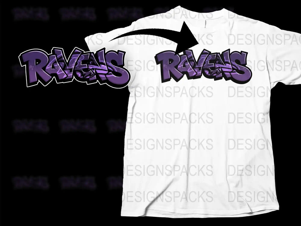 Ravens Graphic T-Shirt, Purple and White Bold Text Design, Casual Streetwear, Unisex Tee