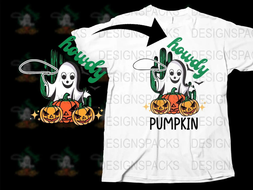 Spooky Halloween T-Shirt Cute Ghosts Pumpkins Graphic Tee Unisex Holiday Shirt Ghost Saying Howdy Fall Festival Apparel