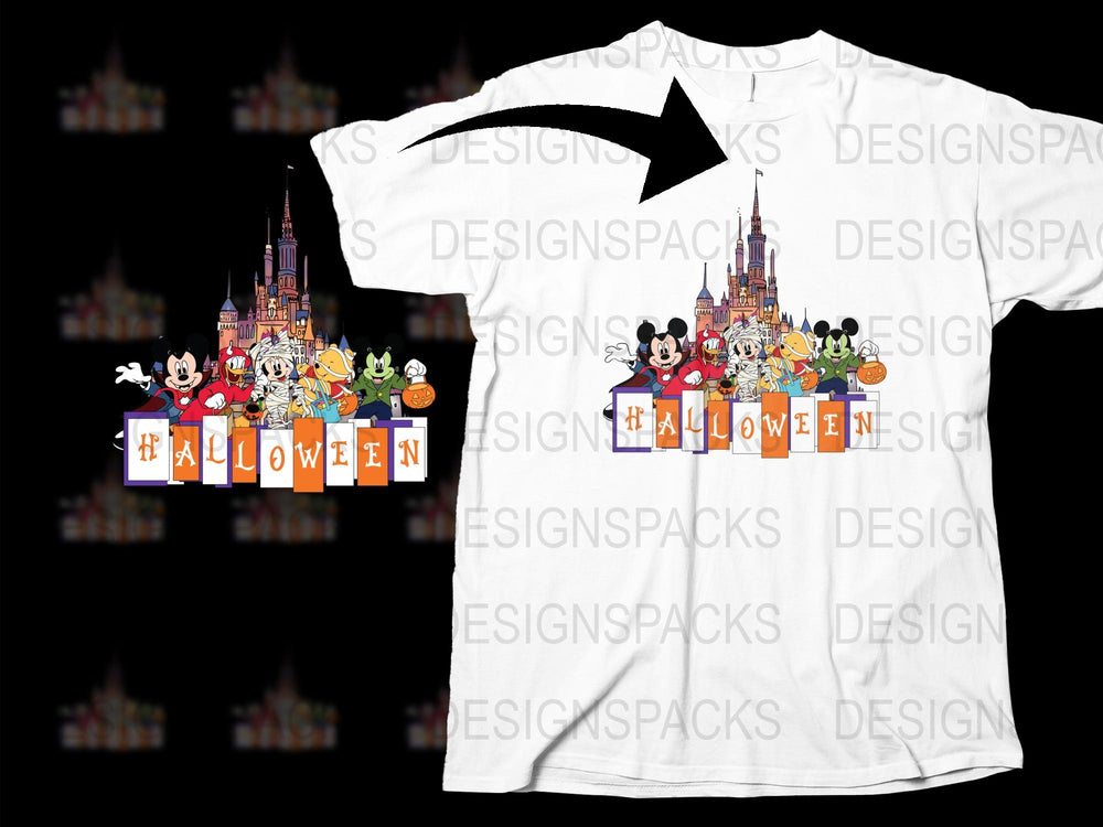 Halloween Disney Castle T-Shirt, Mickey Friends Fall Graphic Tee, Holiday Theme Park Apparel for Family