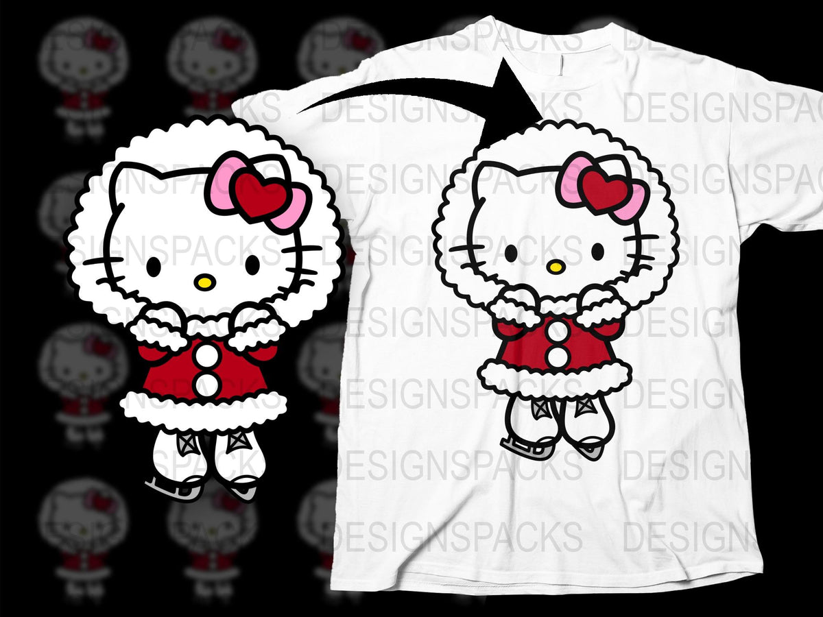 Hello Kitty Christmas T-Shirt, Cute Holiday Cartoon Character Outfit, Festive Kids and Adult Apparel