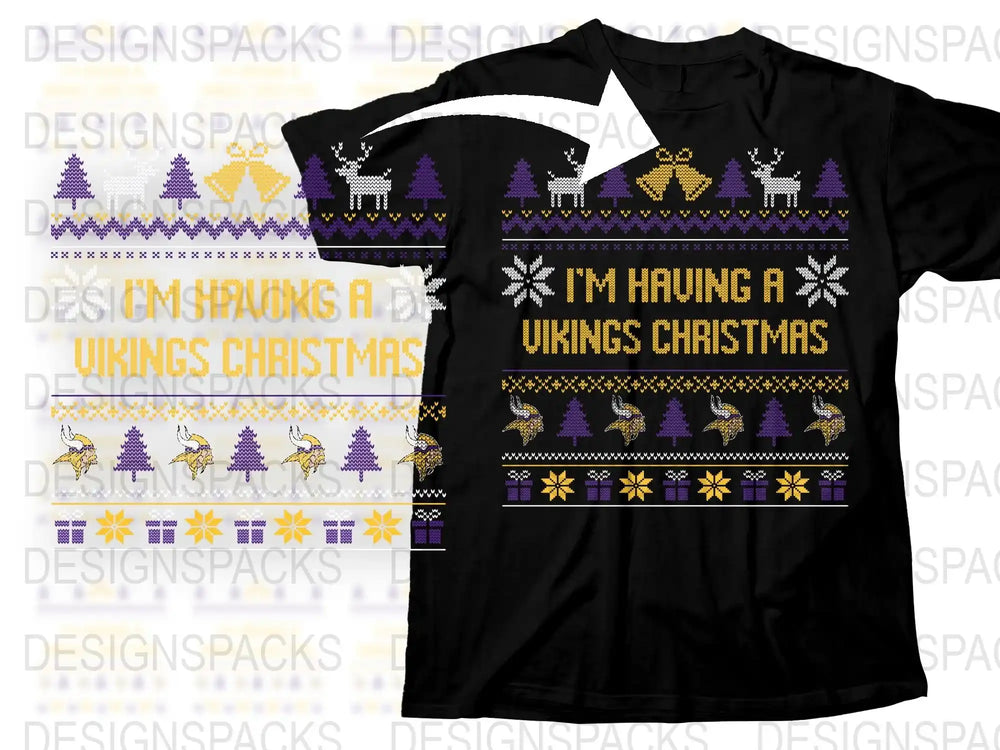 Viking Christmas T-Shirt, Nordic Holiday Festive Graphic Tee, Purple and Yellow Detail, Men's and Women's Sizes Available
