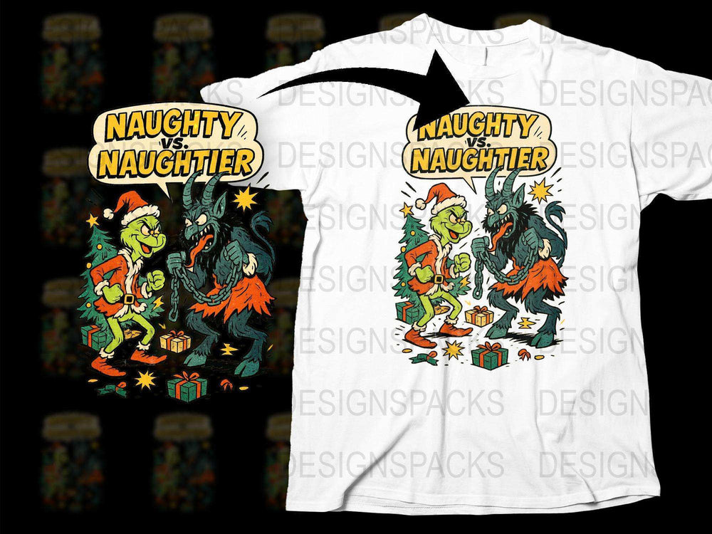 Naughty vs Naughtier Comic Style T-Shirt, Funny Cartoon Dragon Graphic Tee, Unisex Adult Clothing