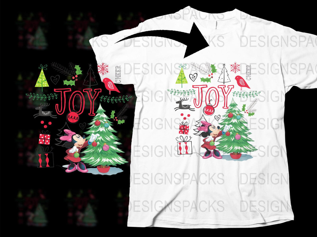 Christmas Joy T-Shirt, Cute Elves and Trees, Holiday Festive Apparel, Unisex White Graphic Tee