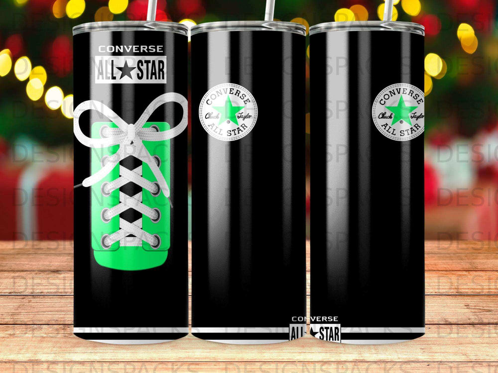 Converse All Star Green Shoe Lace Design Black Tumbler product type