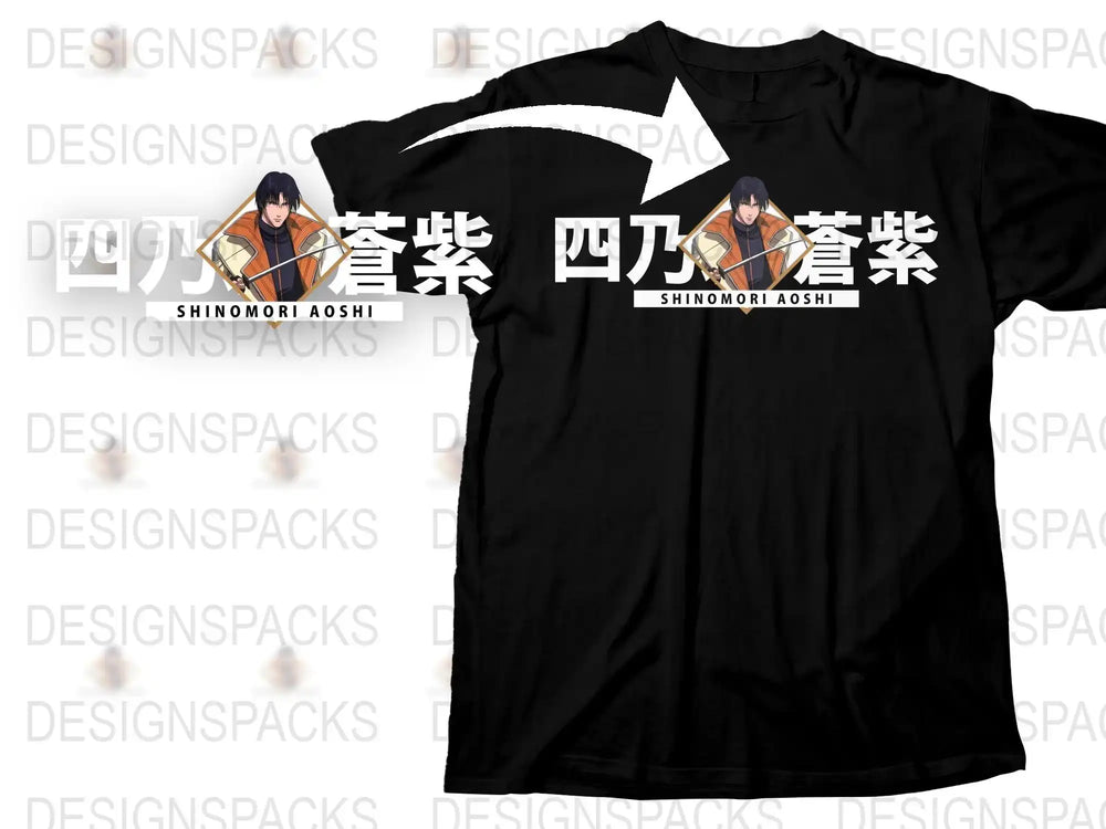 Anime Graphic T-Shirt, Shinomori Aoshi Print, Black Cotton Tee, Unisex Manga Shirt, Casual Fashion, Otaku Gift