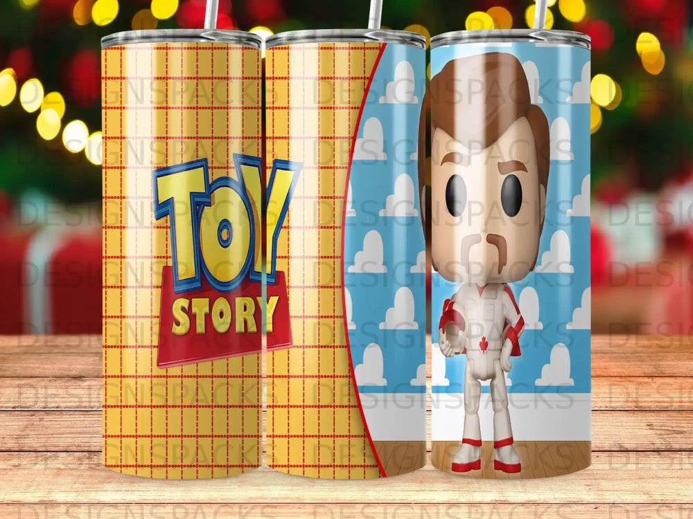 Toy Story tumbler featuring Woody and Buzz Lightyear characters.