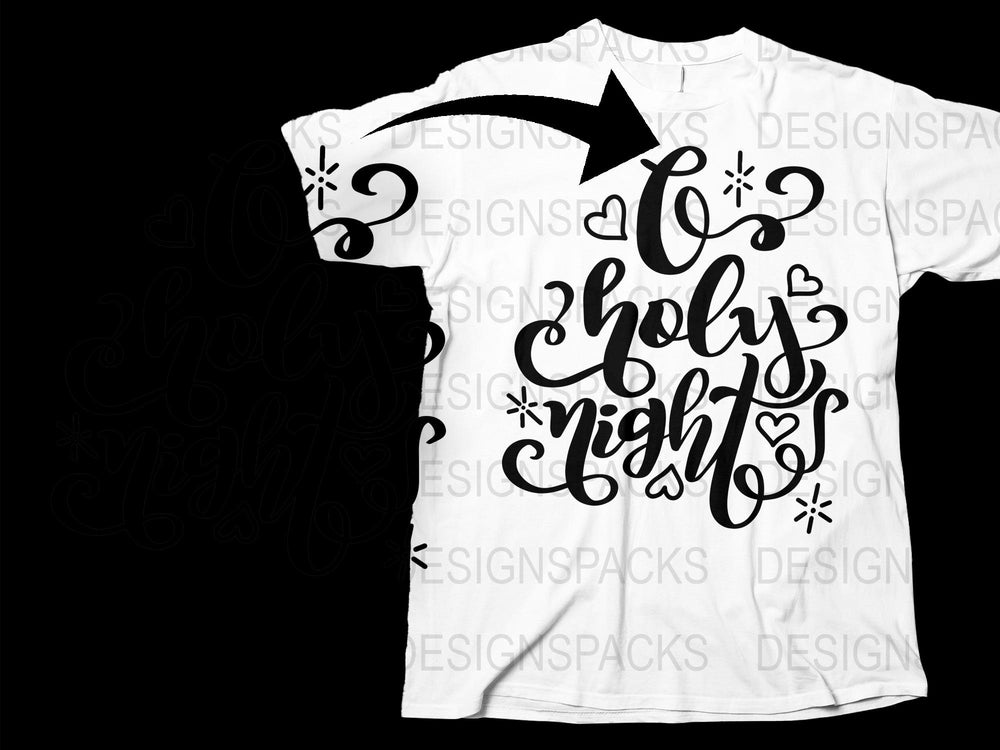 'O Holy Night' Christmas T-Shirt, Holiday White Tee with Calligraphy Script, Festive Winter Apparel for Men and Women