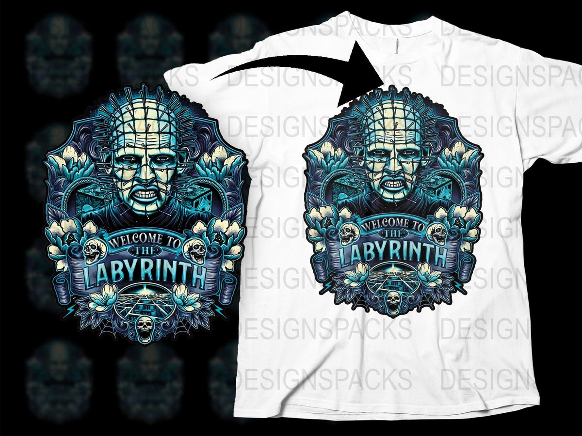 Welcome to Labyrinth T-Shirt, Gothic Skull Graphic Tee, Unisex Punk Style Shirt, Fantasy Print, Unique Illustration Apparel