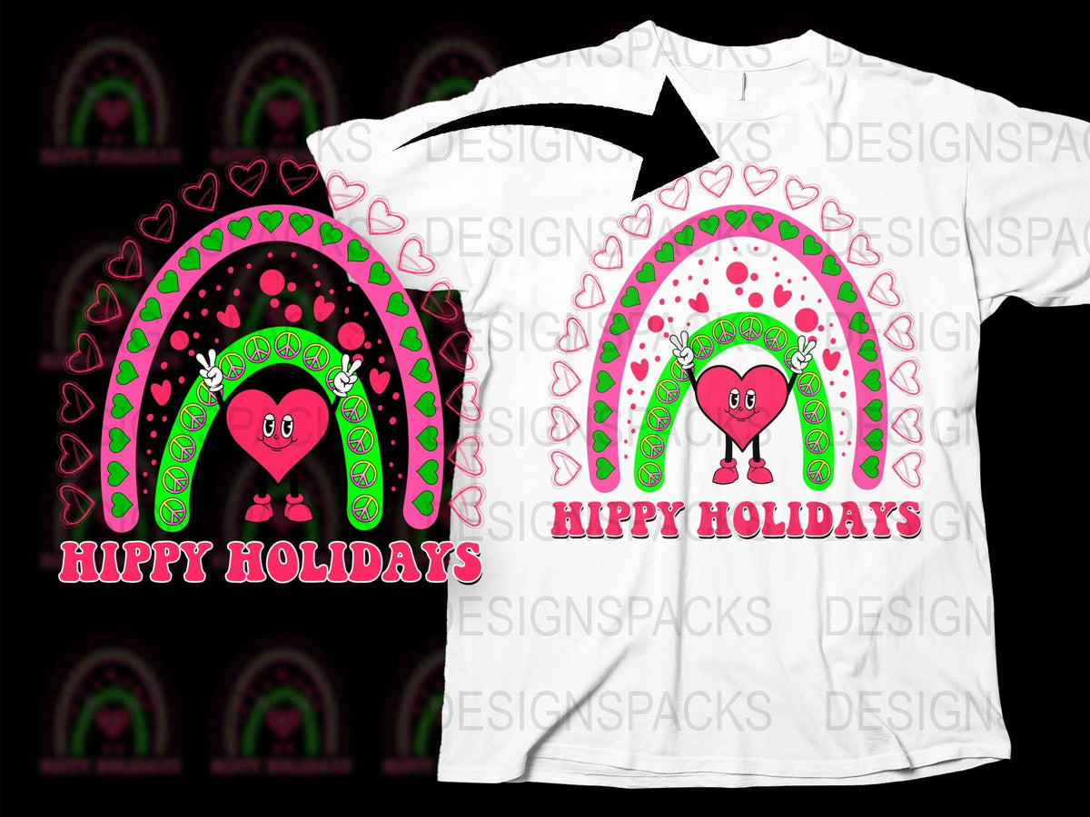 Happy Holidays Heart Rainbow T-Shirt, Festive Love Tee, Colorful Christmas Shirt, Unique Holiday Apparel