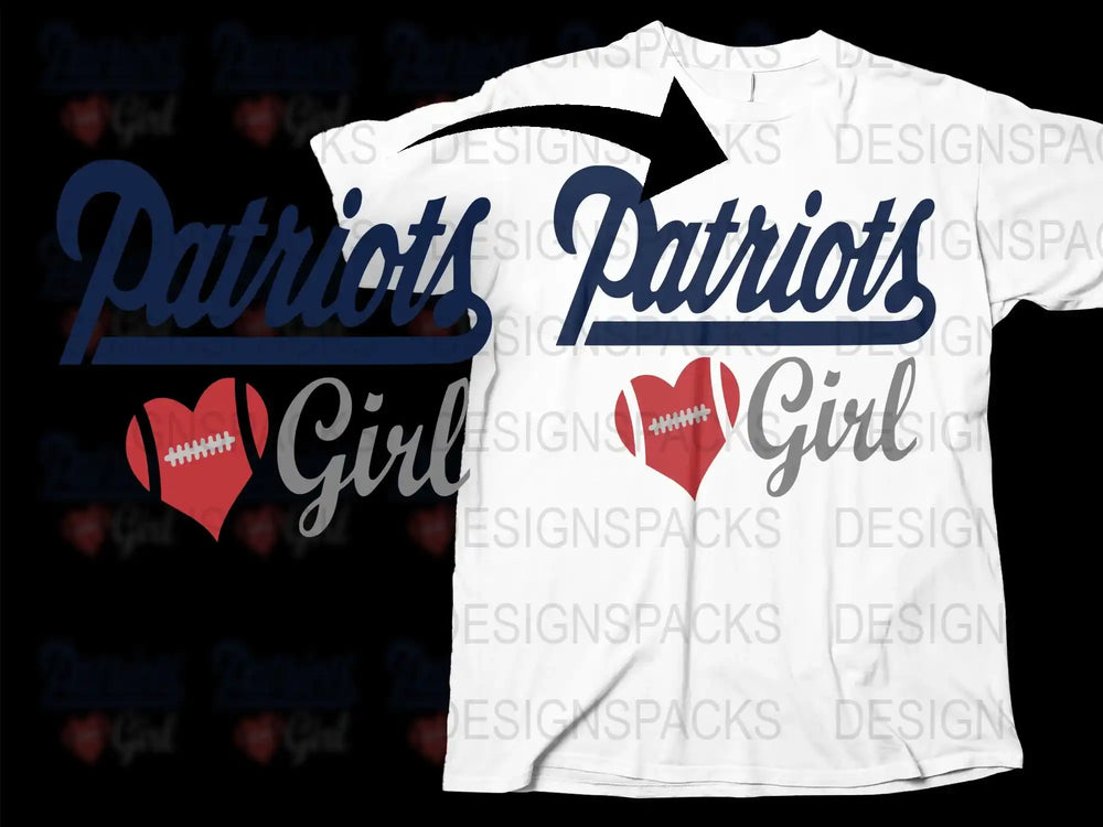 Patriots Girl T-Shirt, Sports Fan Football Graphic Tee, Women's Casual Fashion, American Football Lover Gift