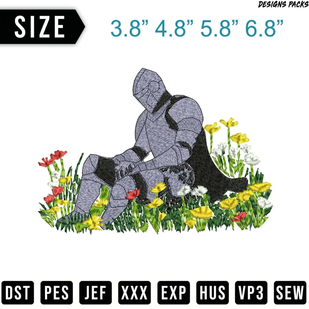 Knight sitting in grass with size and file format options.