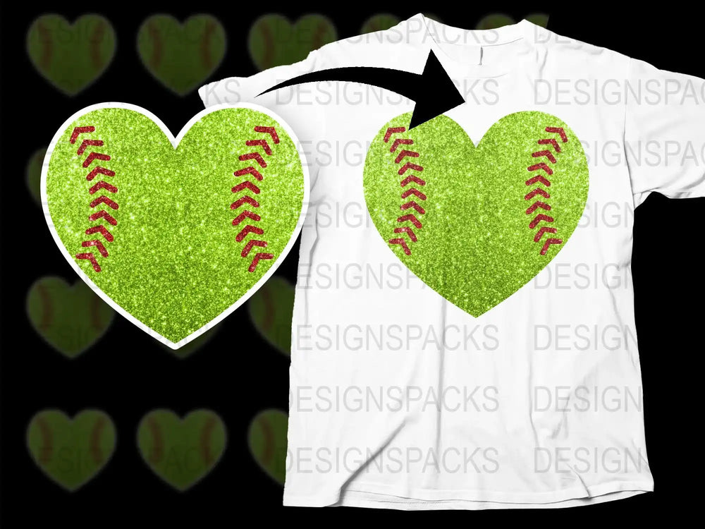 Baseball Heart T-Shirt, Sparkly Green Heart Sports Theme, Casual Graphic Tee, Gift for Sports Fans.
