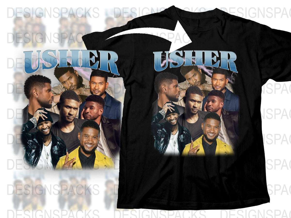 Vintage Inspired Usher Graphic T-Shirt, 90s RandB Music Artist Tee, Unisex Black Cotton Shirt, Retro Pop Culture Fashion, Collector Gift