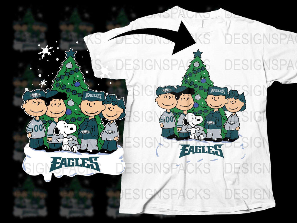 Peanuts Snoopy Christmas Tree T-Shirt, Philadelphia Eagles Sports Fan Gift, Holiday Apparel for Family