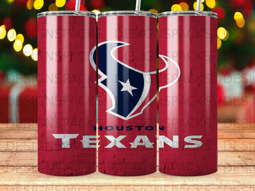 Houston Texans tumbler with brick background pattern.