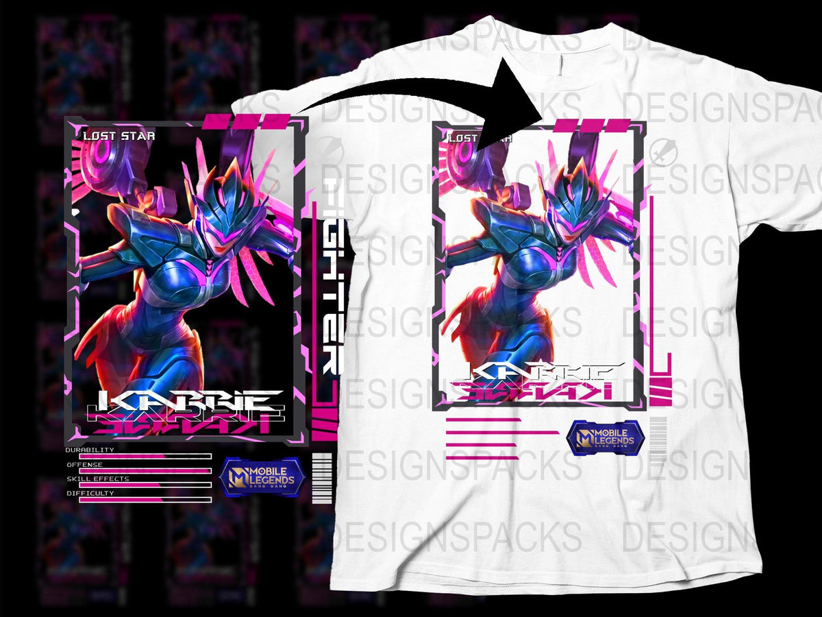 Mobile Legends Lost Star T-Shirt, Karrie Graphic Tee, Vibrant Pink and Blue Design, Unisex Gaming Apparel