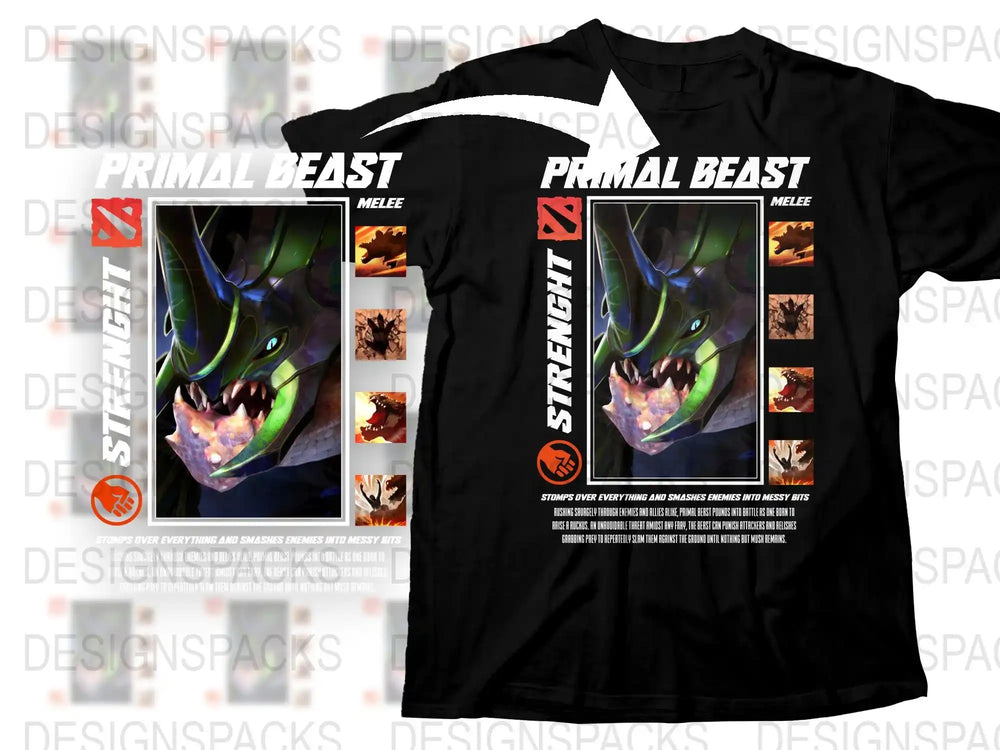 Primal Beast Fantasy Dragon Graphic T-Shirt, Black Melee Anime Style Tee, Cool Monster Shirt for Gamers and Fans